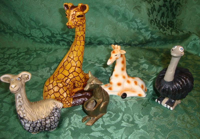 4 Different Safari / Zoo Animals With 2 Giraffes, Llama And Ostrich Figurines