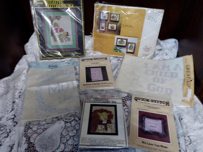 5 Embroidery Crewel Kit Patterns We Love You Mom, Vegetable Gardeners, The Creative Circle W Popcorn / Donuts Embroidery kit