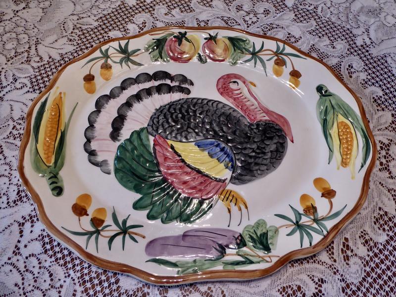 Beautiful Vintage Thanksgiving / Christmas Turkey Fun Wall Decor Hand Painted Platter