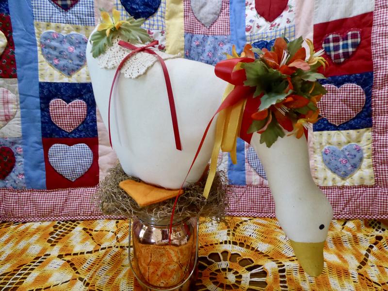 2 Separate Vintage Handcrafted Muslin Cream Colored Fabric Ducks For Fun Fall Or Spring Decor