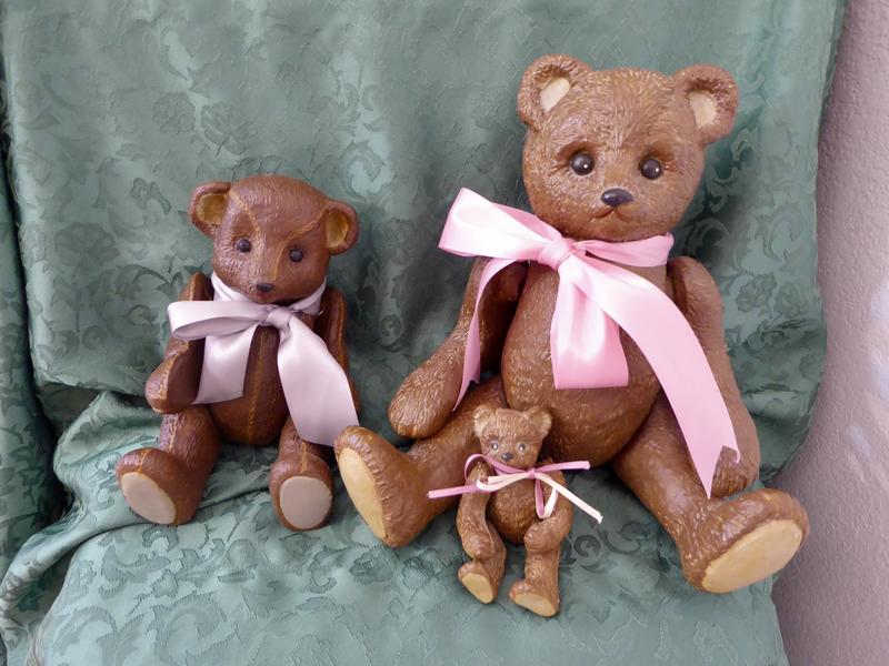 Lot of 3 Really Sweet Vintage Hand Painted Ceramic / Pottery Jointed Teddy Bear Dolls Decor
