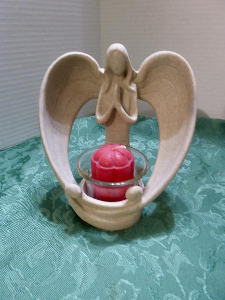 Ceramic / Pottery Praying Angel With Wings In A Heart Shape Candle Holder