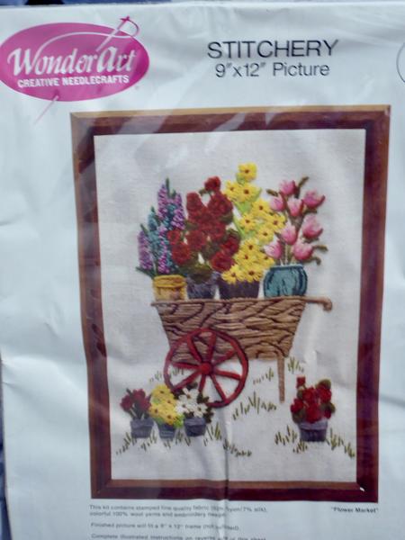 9 X 12 Inches Barrel Of Flowers Embroidery Needlecrafts Stitchery Kit Called Flower Market