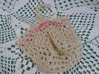 Little Girls Antique / Vintage Crochet Cream Colored Bag / Purse