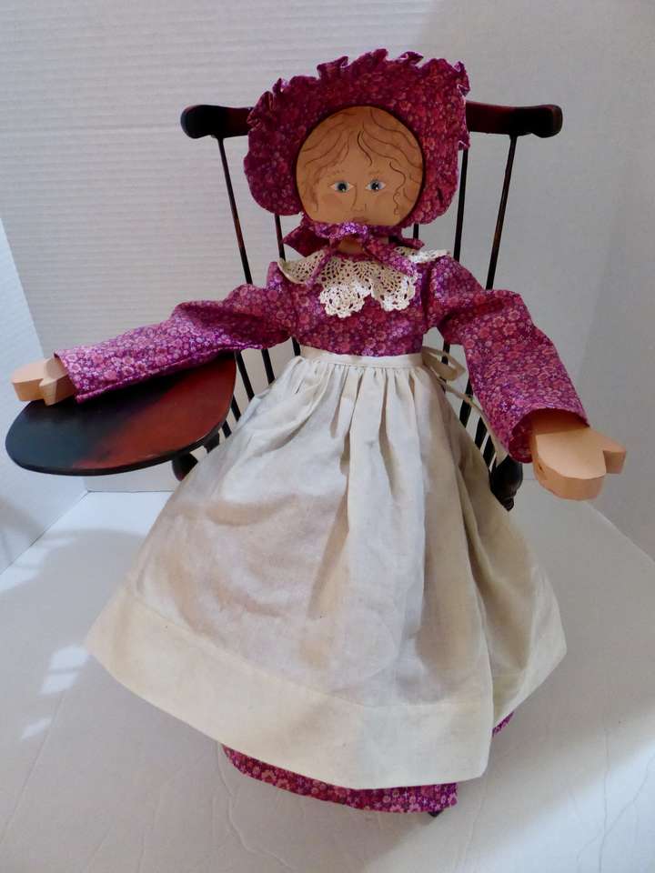 Vintage Handmade Wooden / Fabric Hand-Painted Lady Pioneer 20 Inches Tall Doll