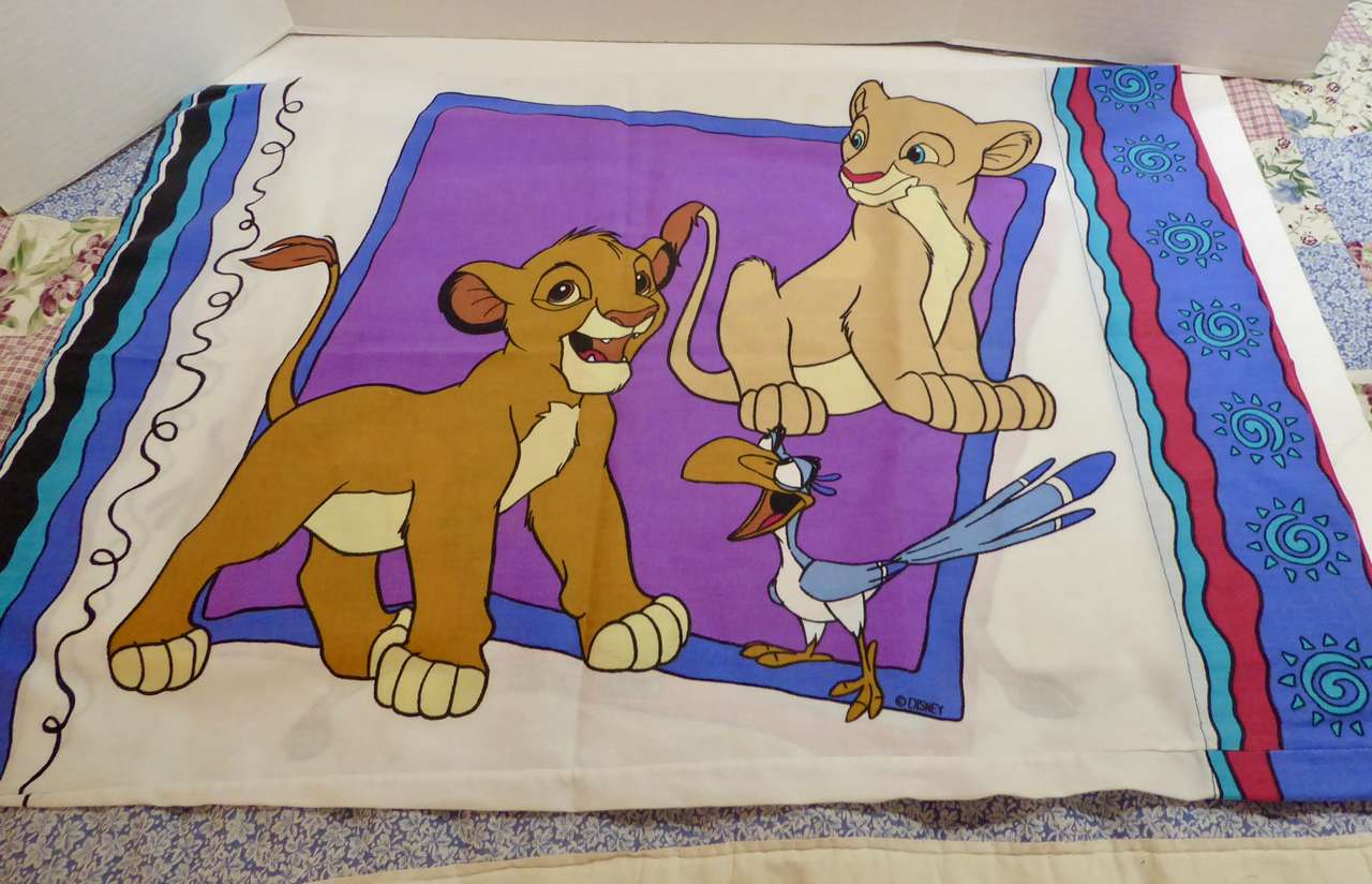Vintage Disney Pillow Case With Simba Nala Timom Pumbaa The Lion King In Nice Gently Used Condition