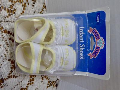 New 4 Inches Tall Yellow / White 100% Cotton Fabric Baby Shoes Still In Original Box-Never Opened- Baby Of The Year