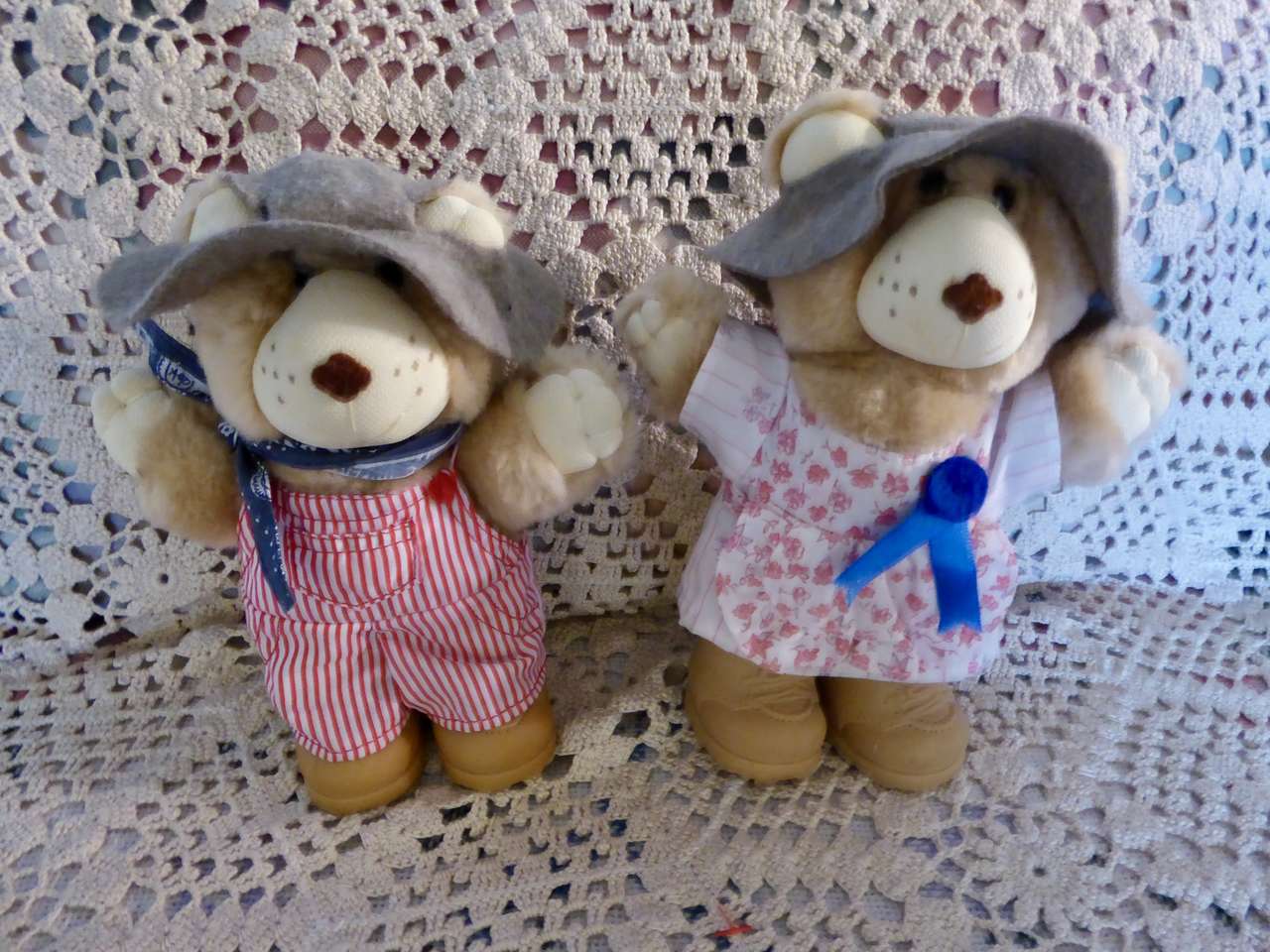 A Set Of Two ( 2 ) Really Sweet Vintage Collectible Furskins Teddy Bear Dolls From 1986