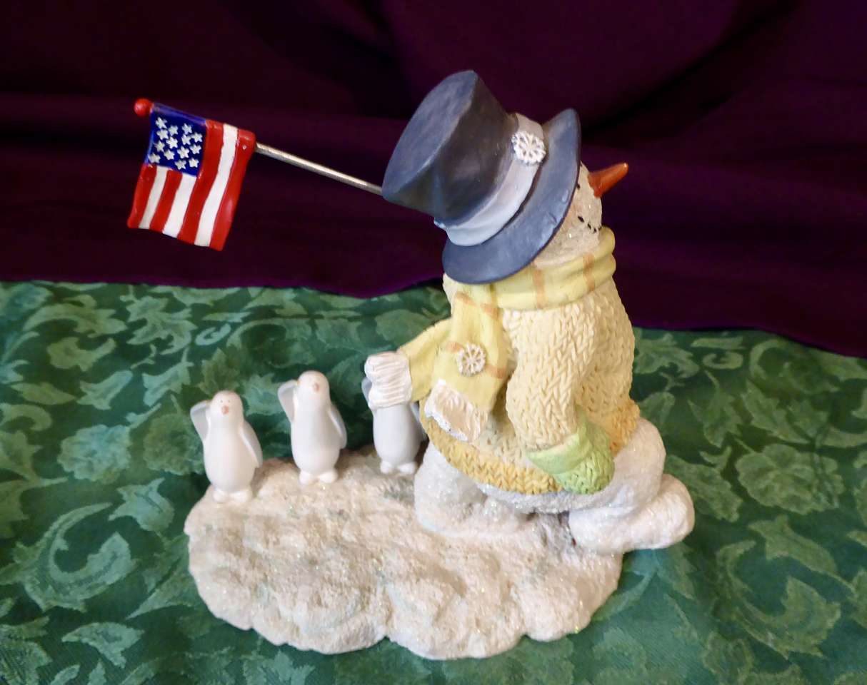 Russ Berrie Ice Patriotic Sculptures Capture The American Spirit Snowman W Penguins Figurine For Christmas Or Year Round Decor