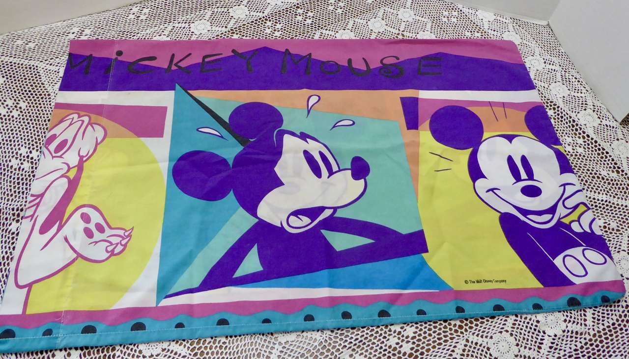 Vintage Disney Micky Mouse Pillow Case- By Walt Disney Company With Micky Mouse And Pluto Figures
