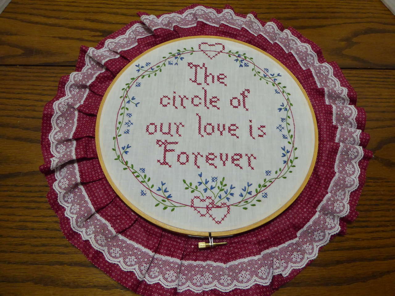 Vintage - The Circle Of Our Love Is Forever- Embroidery Design In A Hoop For Fun Valentines Day Wall Decor