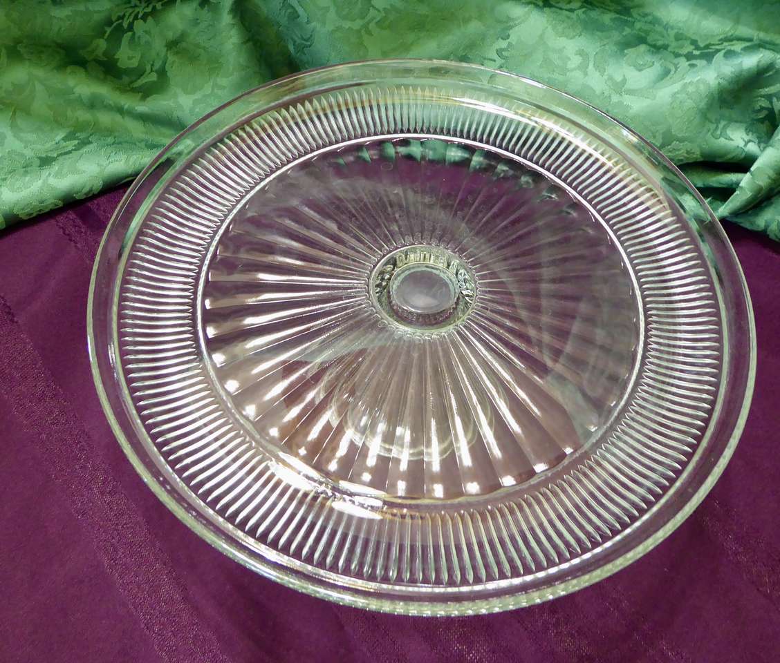 Very Pretty Antique / Vintage 12 Inches Round- Pedestal Base Crystal Glass Cake / Desert Plate With Pedestal
