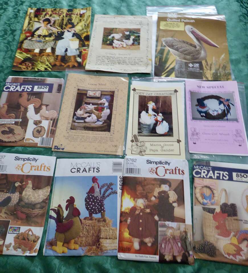 Several Really Fun Sewing Patterns for Making A Fabric Pelican, Chickens. Roosters, Ducks And More