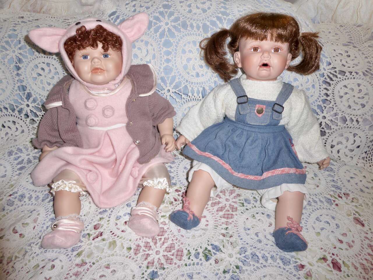 2 Collectible Very Sweet Porcelain Baby Dolls- 20 Inches Tall- Seymour Mann- Cathay Depot Collection. Both Are Signed