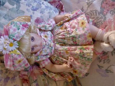Collectable 21 Inch Toddler Porcelain Marie Osmond Doll DAISY Dressed In A Beautiful Daisy Floral Dress