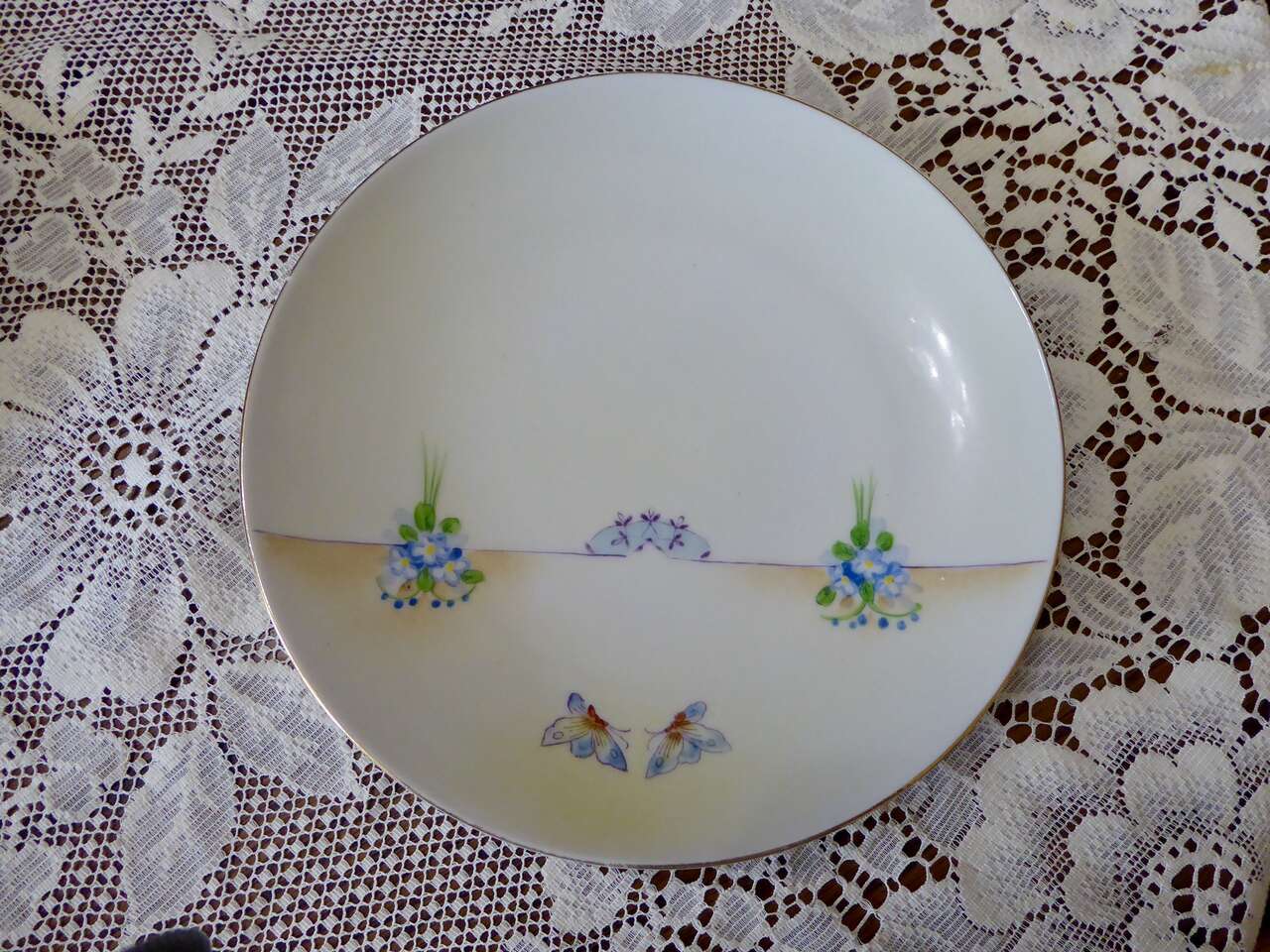 Beautiful Hand - Painted Collectible Plate - Nippon - With Wildflowers, Butterflies With Gold Trim For Wall Or Shelf Decor