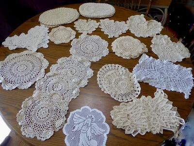 Several New And Never Used Crochet Cotton Doilies With Some Hearts, Angels And More - Few White - Most Ecru