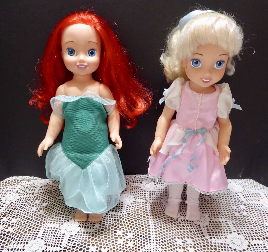 Two Separate Older 15 In. Tall Disney Toddler Princess Vinyl Dolls- Ariel And Cinderella