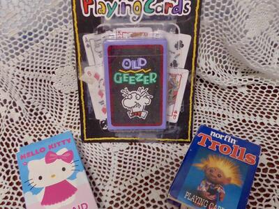 Fun Playing Cards- Hello Kitty With Old Maid, Norfin Trolls - Old Geezer With Humorous Designs On Both Sides of All 54 Cards