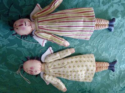 Two ( 2 ) Whimsical 9 Inches Tall Raggedy Ann Fabric Painted Doll Angels Christmas Tree Or Wall Decor Decor Ornaments