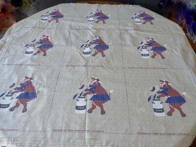 15 Cotton Fabric Panels - 9 - 10 Inch Squares W/ A Fun Milk Maid Cow + 4 Panels W/ Mr. Bull Jangle Bull Sqs For Pillows / Quilts