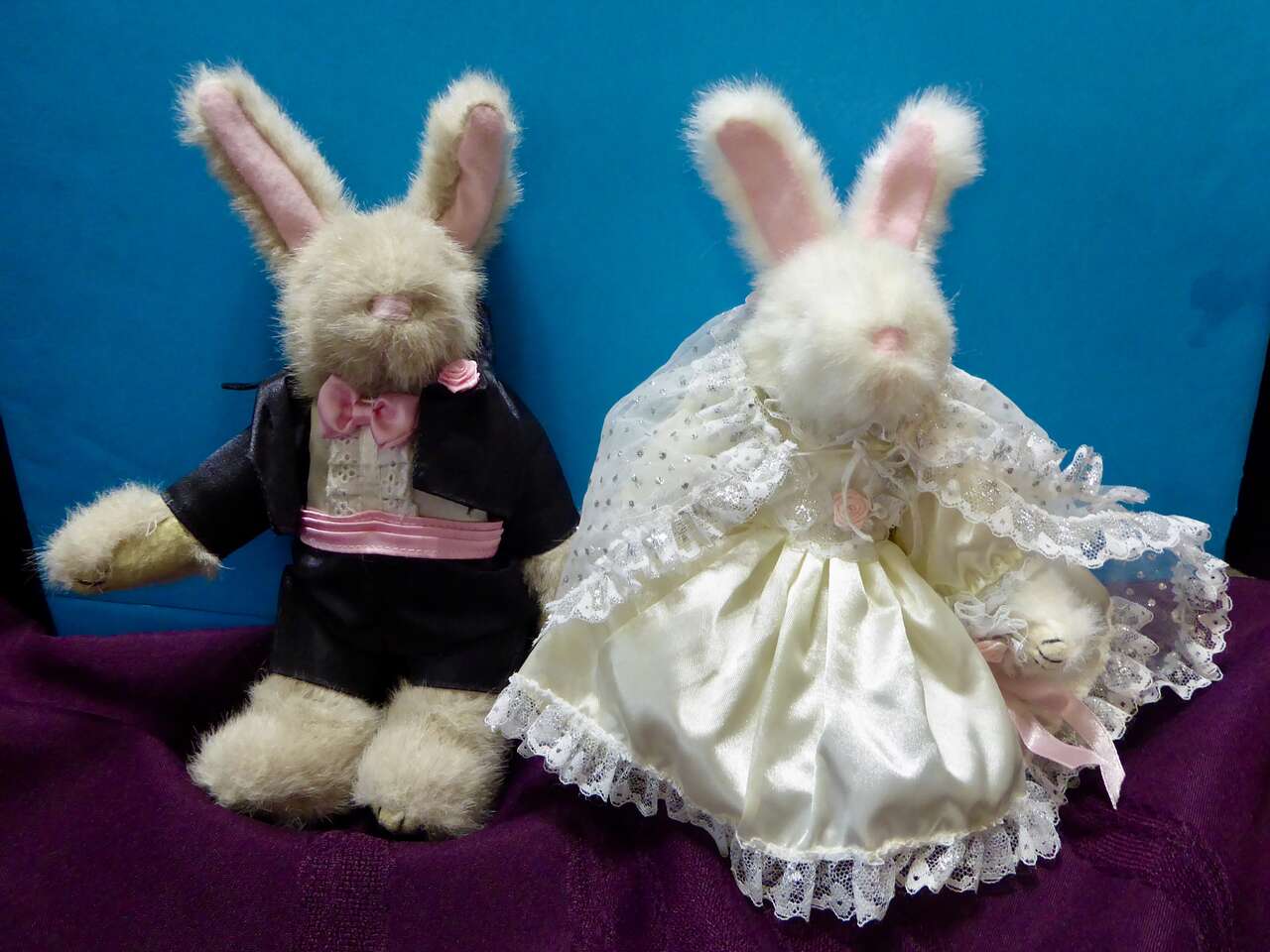 Set Of Two Bride And Groom Stuffed 10 Inches Tall Rabbit Animal Dolls For Weddings, Bridal Showers Or Fun Decor