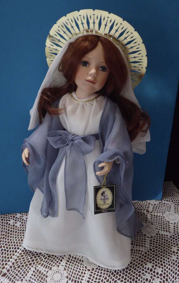 Beautiful Geppeddo Mary- Porcelain Doll - 17 inches Tall- Great Christmas Or Year Round Decor