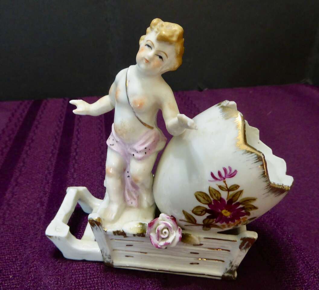 Antique Bond Ware L / M Porcelain Angel / Cherub Figurine Egg Holder