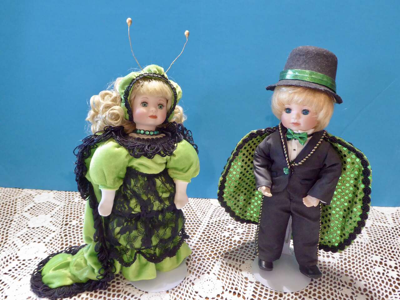 Set Of Two Collectable Marie Osmond Beauty Bug Ball Series Porcelain Dolls- Baron Von Beetle And Countess Caterpillar