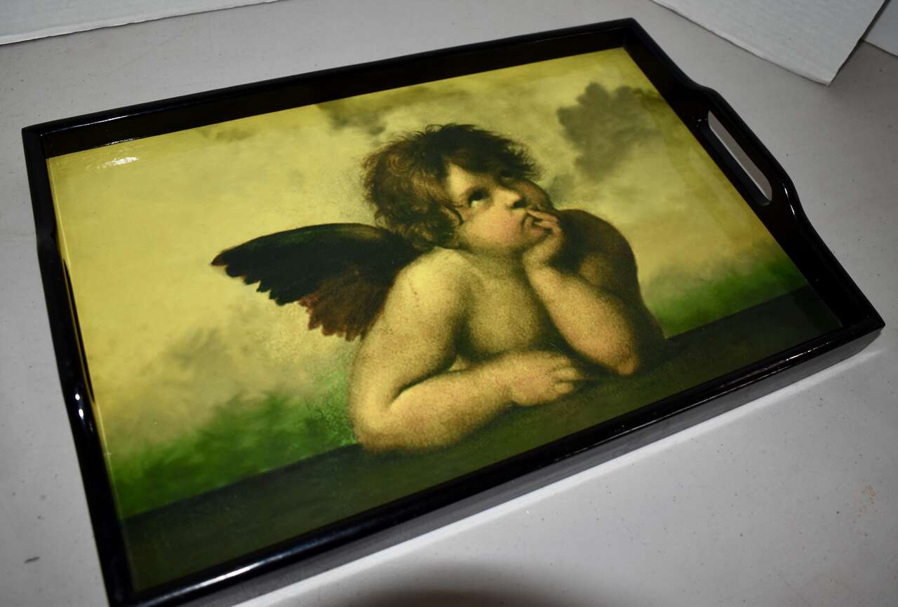 Beautiful Vintage Victorian Style Wooden Angel Art Print Serving Tray For Fun Tea Parties Or Wall / Table Decor