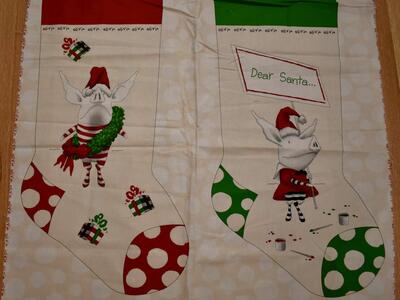 Olivia The Whimsical Pig Fabric Christmas Stockings Panel With 2 Really Cute Christmas Socks To Sew