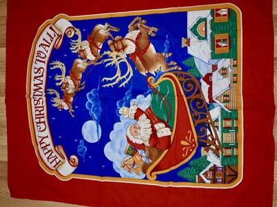 Christmas Throw OR Santa Claus / Reindeer Wall Hanger Decor Fabric Panel To Sew / Make