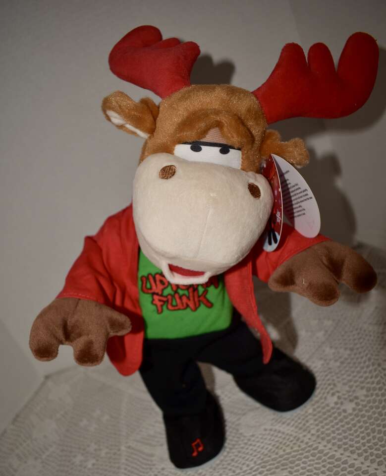16 Inches Tall Animated - Standing / Singing / Rocking / Dancing Reindeer Sings - Uptown Funk