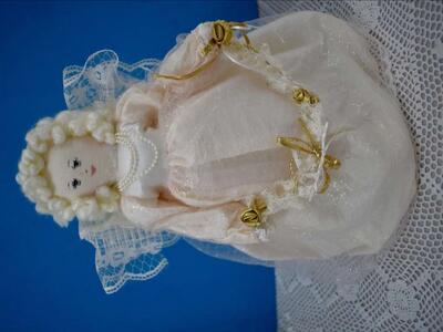 Beautiful 12 Inches Tall Fabric Christmas Tree Top Angel Doll With A Fabric Head And Wearing A Shimmering Dress