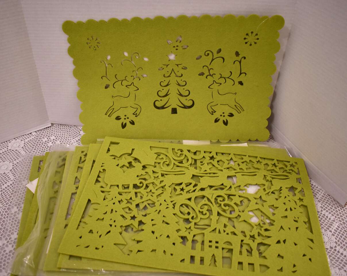 Nine Separate Rectangular Shapes For Art Designs, Shelf, Table Or Wall Decor Placemats With Holiday / Christmas Decor Cutouts