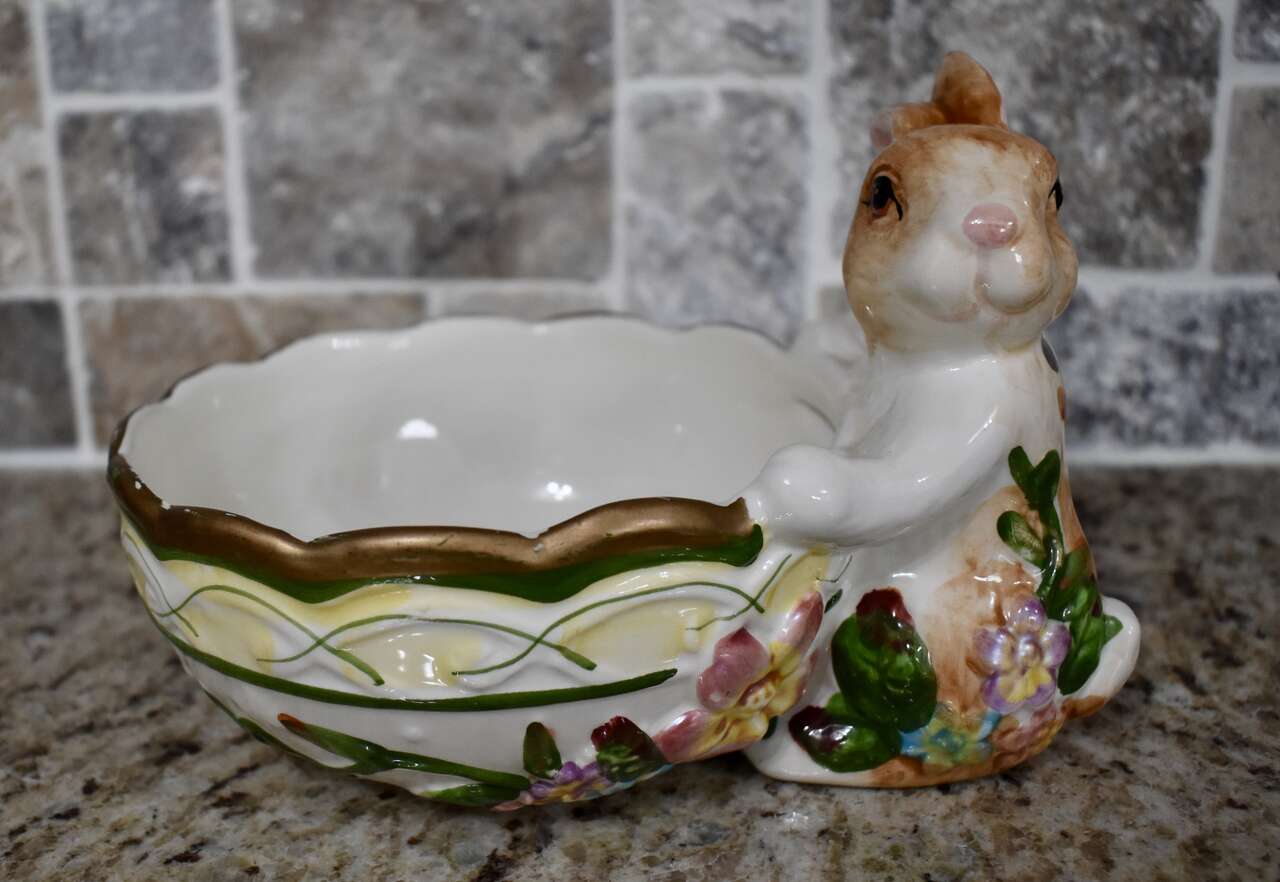 Very Pretty Ceramic Rabbit Candy Dish - Fun Decor For Easter OR Year Round