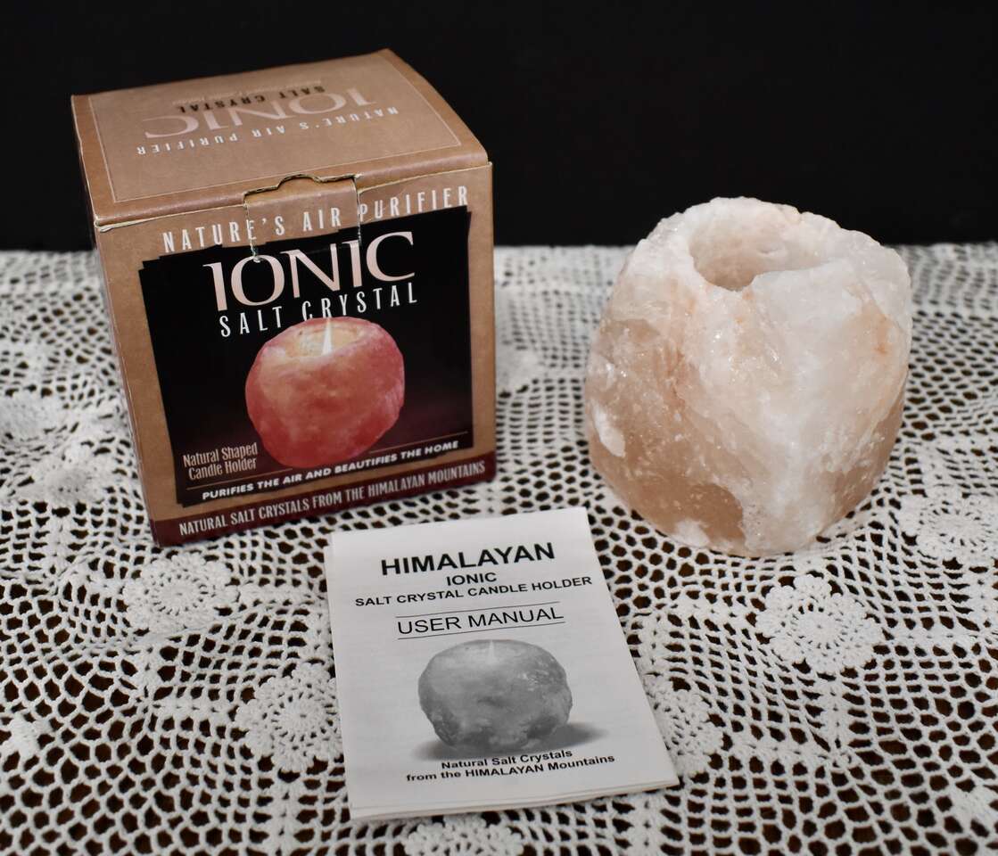 New In It's Box Nature’s Air Purifier IONIC SALT CRYSTAL Natural Shaped Candle Holder