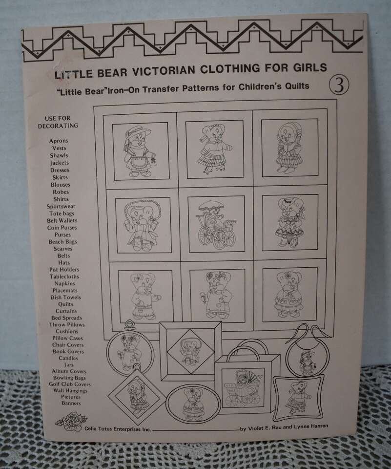 New- Little Bear Victorian Iron On Transfer Pattens For Embroidery Designs For Childrens Quilts, Tea Towels And So Much More