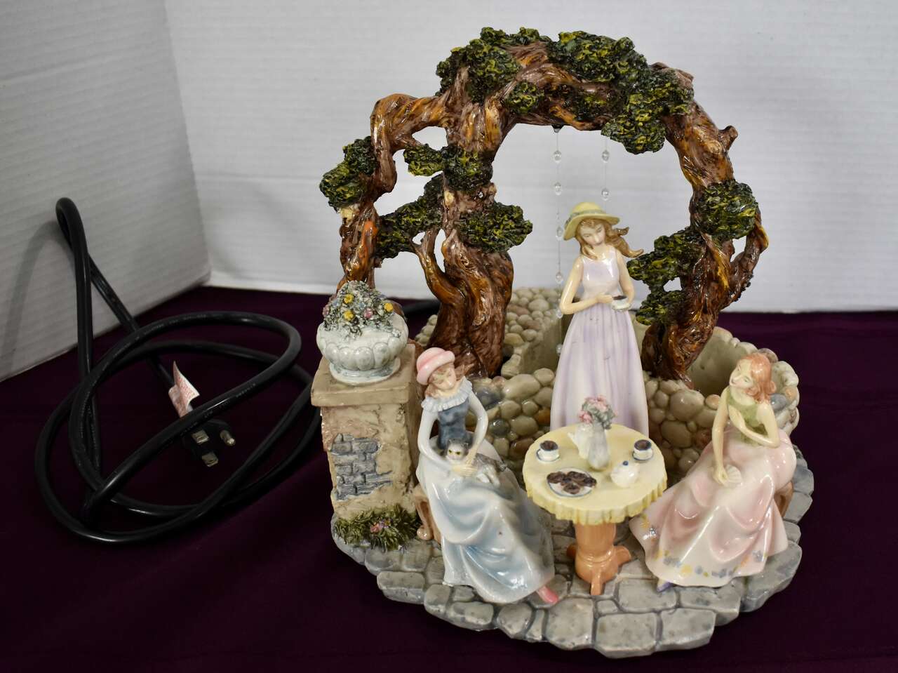 A Very Beautiful Musical Ceramic Tea Party Water Fountain With 3 Victorian Era Women Decor With Cord / Plug