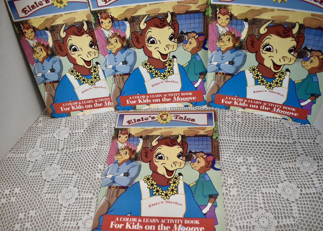 Four Vintage 1993 Elsie’s Tales A Color And Learn Activity Book For Kids On The Moove By Borden Inc.- In New Condition