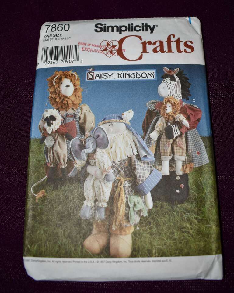 2 Separate Simplicity Noahs Ark Doll Craft Sewing Patterns-With A Lion Zebra Elephant Sheep Ducks Doves Giraffes Patterns