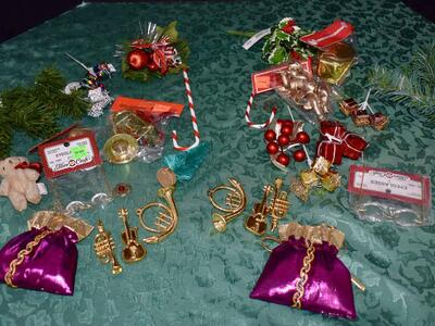 Two Separate Sets Of Items To Use To Fill In A Big Bag For Santa Claus Doll OR To Decorate A Wreath With For Fun Christmas Decor