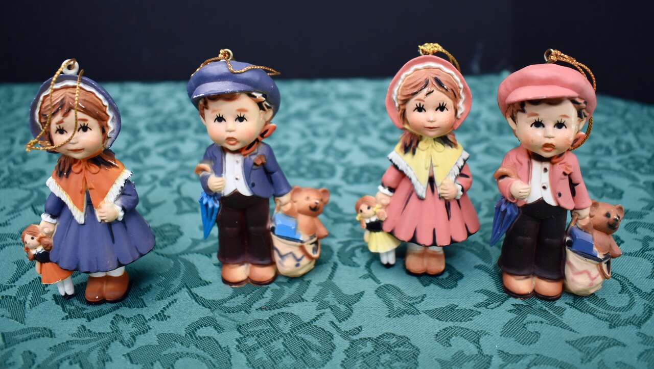Four ( 4 ) Vintage Dickens Children Christmas Tree Ornaments