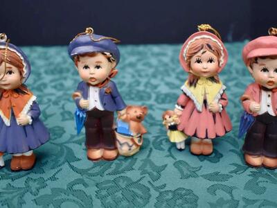 Four ( 4 ) Vintage Dickens Children Christmas Tree Ornaments