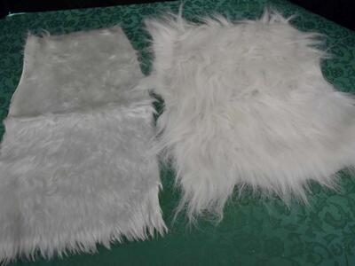 TWO SMALL SIZE PIECES OF SANTA CLAUS WHITE FAUX FUR FOR DOLLS OR TOYS OR FAKE BEARDS FOR HALLOWEEN COSTUMES