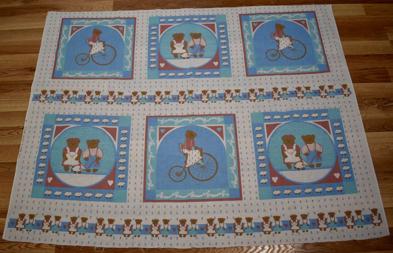 Sweet Bears And Rabbits Cotton Fabric Panel For Making A Baby Quilt Or Pillows And More