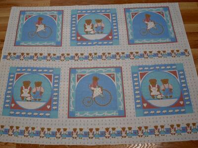 Sweet Bears And Rabbits Cotton Fabric Panel For Making A Baby Quilt Or Pillows And More