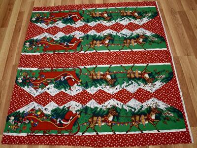 Christmas Cotton Fabric With Santa Claus And His Reindeers For Quilts, Table Runners, Wall Decor And More