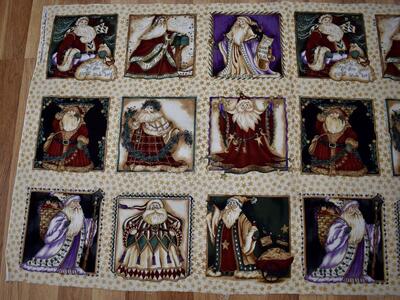 Fun Christmas Cotton Fabric With Santa Claus Blocks All Dressed Differently For Quilts, Pillows, Tote Bags And More