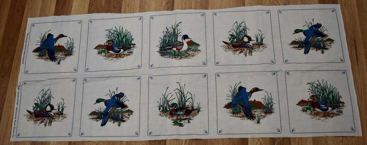 Wild Ducks Cotton Quilting Squares Panel For Making Lap Quilts Or Larger, Bags, Pillows, Table Runners And More